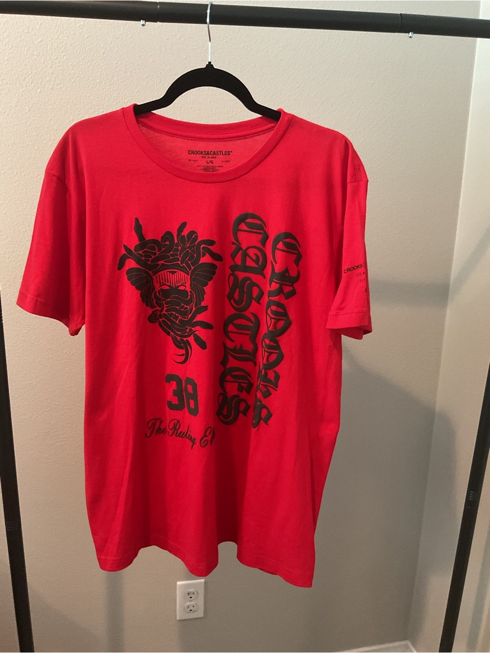 Crooks & Castles Red Short-Sleeve Tee with Black Chest Graphic